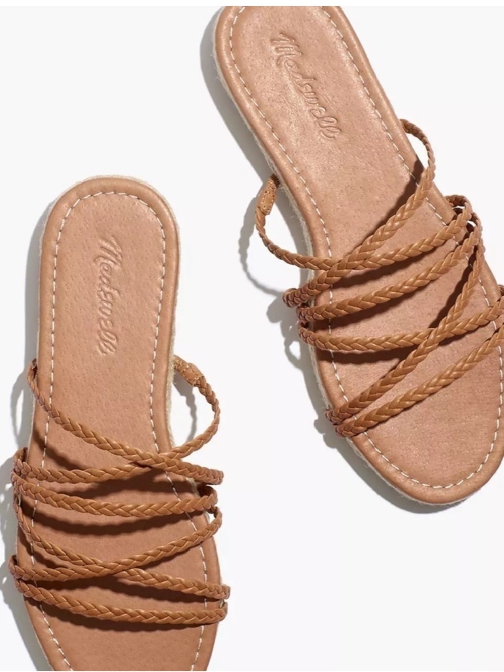Madewell Kathryn Espadrille Slide Sandals Tan Leather, Braided Straps, Women's 9